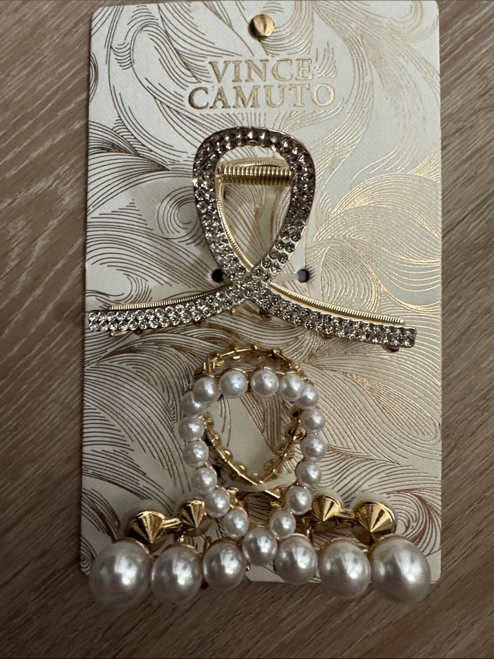Vince Camuto Gold Rhinestone & Pearl Hair Clip Set NEW 🏷️